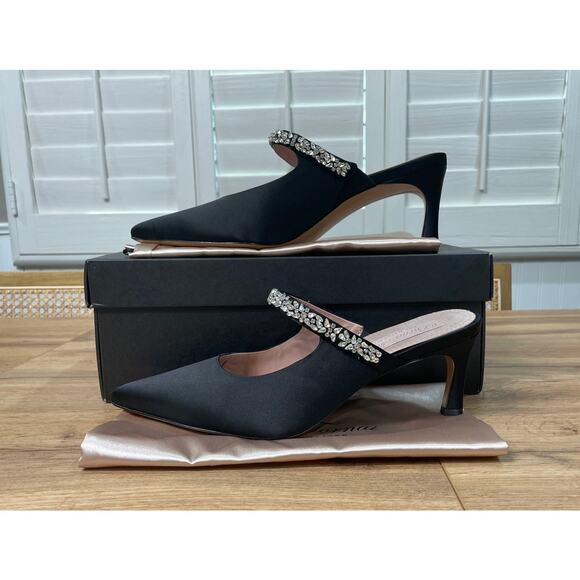 Pnina Tornai 4 Naturalizer Liefde Satin Rhinestone Mules Black Size 9.5 Wide NIB - Picture 2 of 13